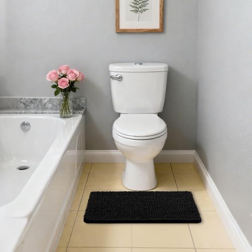 Kildoss Black Bathroom Rug 17"x24" - Plush Chenille Non-Slip Bath Mat - Absorbent, Washable, Soft and Thick Decor for Shower, Sink, Kitchen, Tub, Home Accessories — view 7
