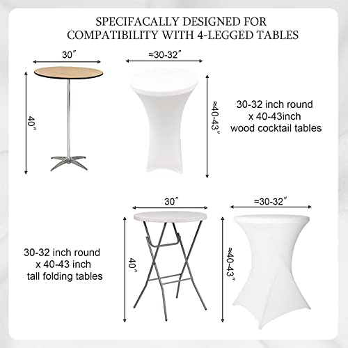 Dololoo 2 Pack Cocktail White Spandex Stretchable Tablecloths,Round Highboy Stretch Table Covers，Elastic Square Corners Table Clothes For Wedding,Party,Birthday,30"-32" Diameter X 40"-43" Height #TOP2