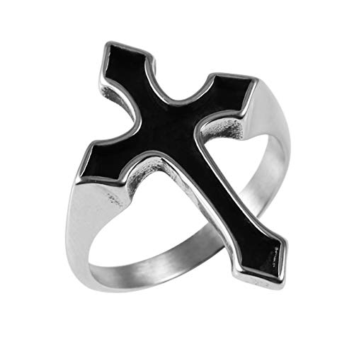 HZMAN Cross Rings For Men Simple Modern Christian Stainless Steel Ring (Silver, 6)