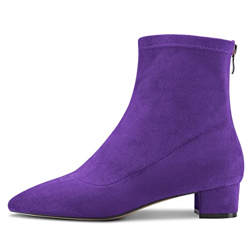 Castamere Women Chunky Block Low Heel Close Pointed Toe Ankle Boots Short Bootie Slip-on Zipper 1.4 Inches Heels Classic Cute Shoes2
