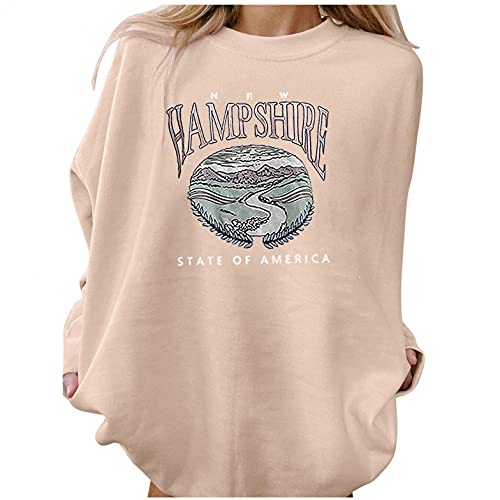 Aniwood Crewneck Sweatshirts For Women Teen Girls Pullover Oversized Sweatshirt Hampshire Print Long Sleeve Loose Sweaters Tops #TOP1