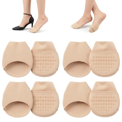 Image of Gjinxi 4 Pairs Ball of Foot Cushion Socks Toe Cover with Padding | No Show Half Sock Women Toe Topper Liner Socks with Sponge Cushion