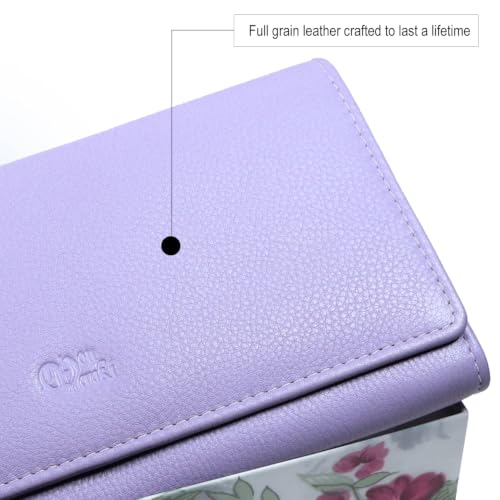 Image of Women's Top Grain Leather Wallet, RFID Blocking Bifold clutch, 17 Card Slots, Zip Pocket Organizer, Elegant Gift for Women - Birthday, Valentine, Anniversary - LAVENDER