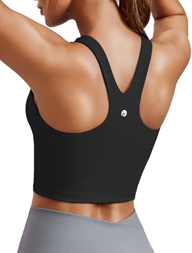 PINSPARK Women Sports Bras High Neck Workout Crop Tops Longline
