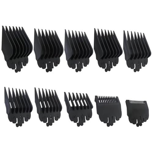 Upgraded 10-PK 1/16” to 1” Professional Hair Clipper Guards Cutting Guides Fits for MC2 (Black Color)