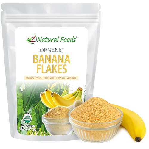 Z Natural Foods Organic Banana Flakes - Crisp Ripe Bananas for Potassium & Fiber Support, Digestive Health, Skin Glow - Natural Flavor & Dried Flake, Mix in Smoothies Yogurt Cereal & Recipes, 5 lbs