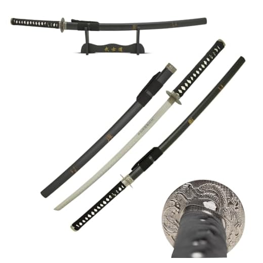 MASTER USA - Hand Carved Katana Sword with Samurai Bushido Code on Scabbard, 1045 Steel, 41.5 Inches Overall, Includes Display Stand (Sword of Battle)