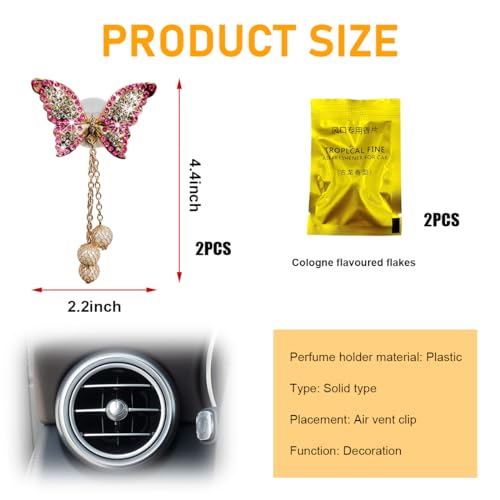 Image of povtii 2 PCS Bling Car Air Vent Clips, Rhinestone Butterfly Air Freshener Outlet Diffuser Clip, Cute Auto Air Conditioning Clip Charm for Women Girls, Decoration Car Accessories (Pink)