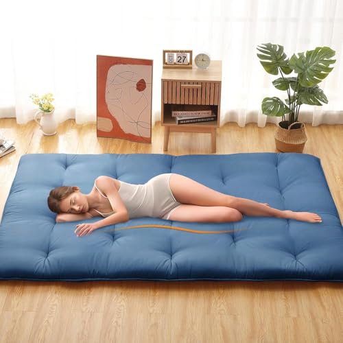 Image of Deevine Craft Quilt Cotton Floor Bed Mattress, Foldable, Rollable Movable Single Bed Comfort Gadda 1 Sleeping Capacity, Navy Blue, 72X30X5 Inches