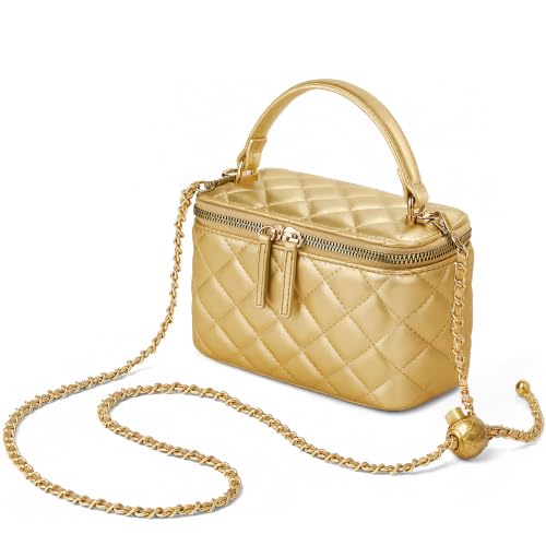 Goinsound Small Quilted Top Handle Vanity Handbags Gold Crossbody Purse