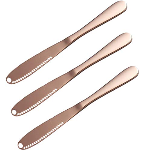 Hoshen 3 Stück Edelstahl Buttermesser Butterreibe Brotmarmelade Messer Käse Schneiden Butter Spatel Küchenutensilien - Roségold
