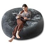 Bean Bag Chair 6Ft, Memory Foam Filled, Large Beanbag Chairs for Adults and Teens, Soft Sofa with Removable Flannel Cover, Round Couch for Living Room Bedroom College Dorm (Dark Gray, 6FT-67×67"×24")