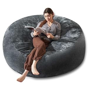Bean Bag Chair 6Ft, Memory Foam Filled, Large Beanbag Chairs for Adults and Teens, Soft Sofa with Removable Flannel Cover, Round Couch for Living Room Bedroom College Dorm (Dark Gray, 6FT-67×67″×24″)