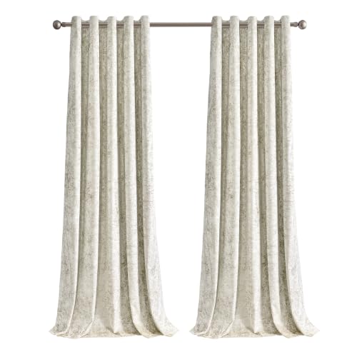 Image of StylemyBedroom Pair of Eyelet 100% Blackout Crushed Velvet Curtains Thick Heavy with Tie Backs (Cream, 46x54)