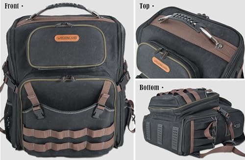 Image of WELKINLAND Waxed-Canvas Tool Backpack - Heavy-Duty Electrician Backpack with HVAC & Technician Tool Bag Storage