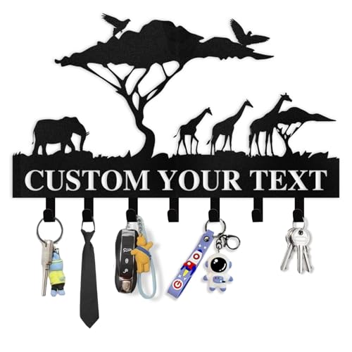 Dyoart Personalized Key Holder for Wall | Custom Name Metal Cabin Key Hooks | Coat Hook Key Rack Wall Mount | Metal Wall Key Holder | Animal Theme African Art Decor for Living Room Hallway Office