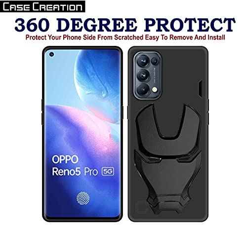 Image of COVERLY Official 3D Touch Feel Trending Real Hero Avengers Logo Mask Soft Rugged Grip TPU Iron Man Super Power Cartoon Movie Silicone Matte Strong Back Cover for Oppo Reno 5 Pro (6.3 inch) - Black
