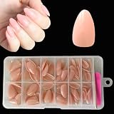120 Pezzi Unghie Finte Forma Mandorla, Color Carne Rosa Smaltati Corti Quadrati per Principianti Fai Da Te (Nude Pink)