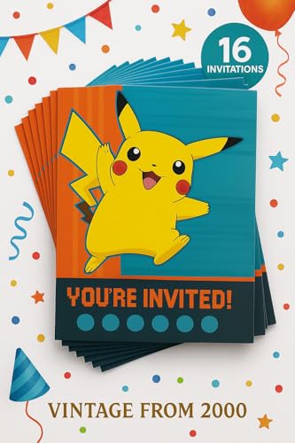 American Greetings Corp. Vintage Pokemon Party Invitations 16 Count Pikachu Design Birthday Cards