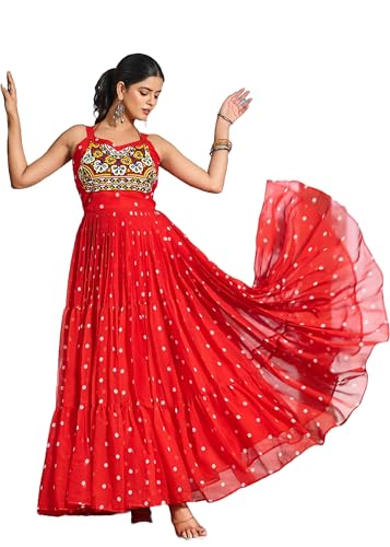 FASHION BAZAR 365 Indian Georgette Bandhni Print Gamathi Work Real Mirror Work One Piece Navratri Suit 14950 (2, 40)