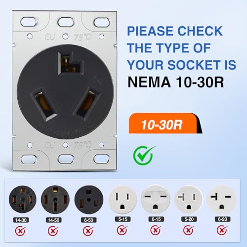 Image of Nilight 25FT EV Dryer Extension Cord 3 Prong 30 Amp NEMA 10-30P 10-30R Old Extensions Cable Heavy Duty 10 Gauge Pure Copper Wire UL Listed 125 /250V for Level 2 Using
