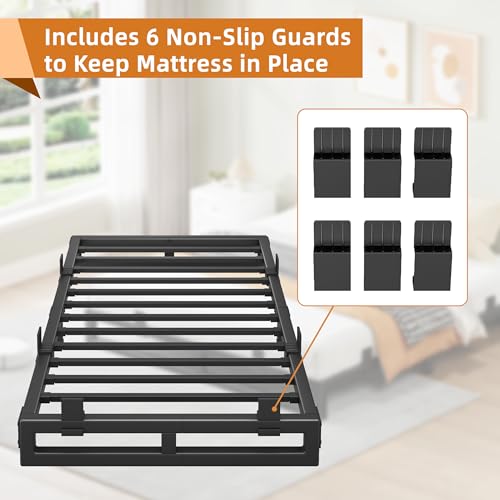 Image of 6 Inch Metal Twin Bed Frames with Stable Steel Support, Noise-Free | Easy Assembly, Underbed Storage, U-Shaped Groove, 6 Mattress Baffles, No Box Spring Needed, Rubber Pads, Squeak Free, Black