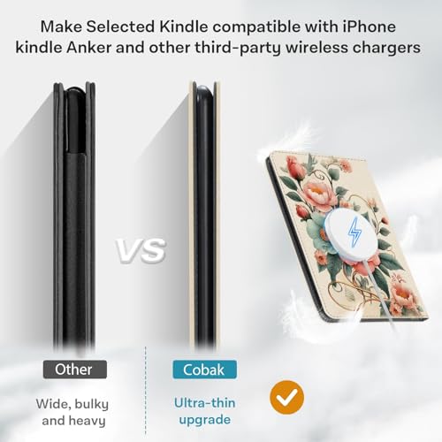 Image of CoBak Stand Case for 7 inch Kindle Paperwhite 12th Gen 2024 and Kindle Colorsoft with Hand Strap - Compatible with iPhone MagSafe, for Samsung /Belkin /Anker Wireless Charging Pads, Durable, Auto Sleep-Gray