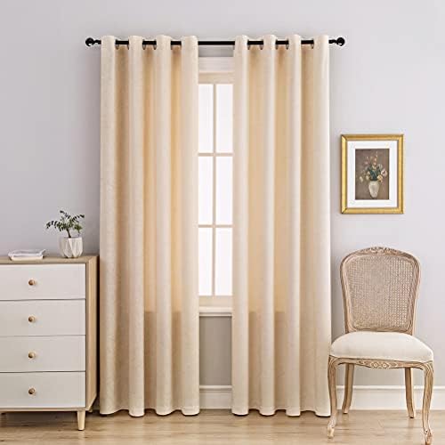 ELKCA Beige Double-Sided Chenille Curtains for Living Room Modern Window Treatment for Bedroom Curtain,Grommet Top,2 Panels (Beige, 52" W x 84" L)