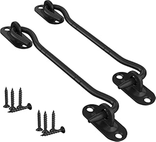 2 Pcs 150mm Cabin Hook and Eye Latch Black, Stainless Steel,Heavy Duty,Gate Hook Latch Lock for Garage,Door, Shed, Window(6Inch)