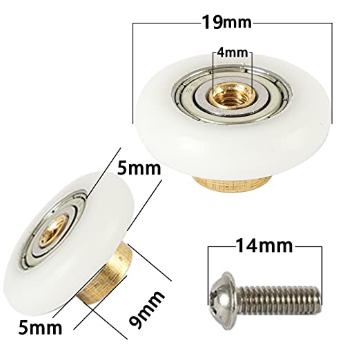 4Set 19/23/25/27Mm Shower Door Rollers Runners Wheels Brass Single Door Rollers Sliding Door Wheel Runner Pulley Shower Parts Replacement (Nylon, 19Mm) #TOP2