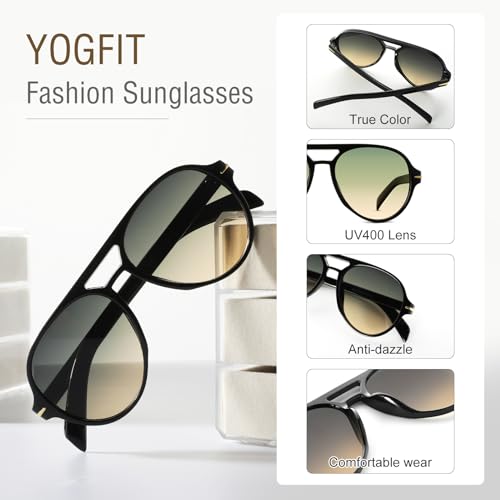 YOGFIT Retro Sunglasses for Women Men Trendy Fashionable Oversized Classic Shades Aviators Sunglasses3