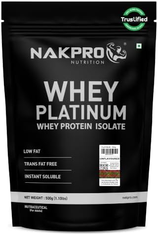 NAKPRO NUTRITION Platinum Whey Protein Isolate | 1kg Unflavoured | 31g Protein| Trustified Certified