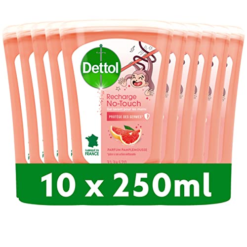 DETTOL - Recambio de jabón líquido de manos sin contacto de 250 ml, acción limpiadora, 10 recambios (pomelo)