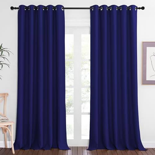 NICETOWN Patio Blackout Curtain Panels - Extra Wide Sliding Door Thermal Insulated Drape, Privacy Room Divider Curtain for Bedroom Office (Navy Blue, 66 x 118 Inch Long)