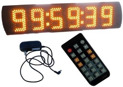 LED Race Timing Clock 5" High Character Hours Minutes Seconds Countdown/up Max Up to 99 HRS 59 MINTS 59 SECS IR Remote Control Yellow Color