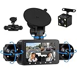 4 Channel Dash Cam 1080P Front and Rear Inside 360 Degree View FHD Dash Cam for Car, 3 Inch IPS Screen IR Night Vision, Wide Angle Loop Recording, G-Sensor, 24H Parking Monitoring, Reverse Assist