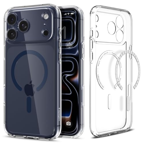 Image of Spigen Ultra Hybrid MagFit Back Cover Case for iPhone 17 Pro, Clear Transparent, MagSafe Compatible - PC+TPU | Clear Deep Blue
