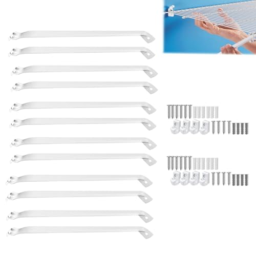 Ojeemii 12PCS 12 Inch Wire Shelf Brackets Heavy Duty Wire Rack Bracket Brackets for Wire Shelves with 8PCS Wire Shelf Clips Wire Shelving Support Brackets for Laundry Closet Garage
