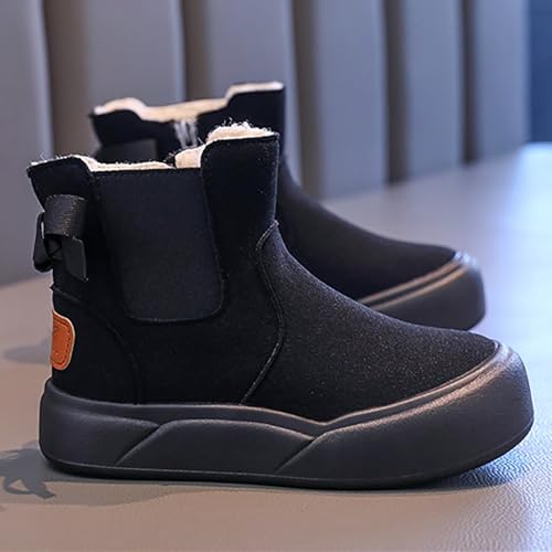 IWIHMIV Toddler Girls Ankle Boots Winter Leather Thickened Warm Cotton Boots Non Slip Side Zipper Dress Boots4