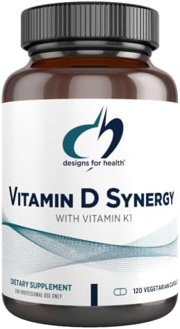 Designs for Health Vitamin D Synergy - 2000 IU Vitamin D with K Supplement - Supports Healthy Moods, Bone Health + Immune Health for Adults - Vit D3 + Vitamin K - Gluten Free + Non-GMO (120 Capsules)
