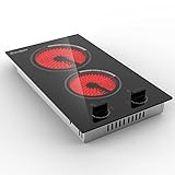 2 Burner Electric Cooktop,3000W Electric Stove Top,Cooktop 220-240V,9 Power Level, Knob Control, Auto Shut Down Protection, Hard Wired, No Plug