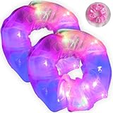 Earth Link シュシュ 光る オーロラ 全6色 オーガンジー led ヘア ゴム ブレスレット おもちゃ アクセサリー ライト (04.フューシャピンク2個)