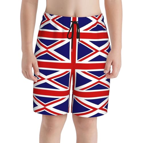 UK Flag Youth Beach Pants, Soft and Breathable, with Drawstring Waist, Suitable for Sports and Leisure.3