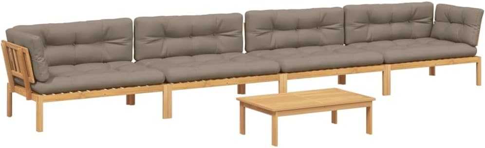 Outdoor Sofa Set 5-Piece Patio Sectional Sofa with Solid Acacia Wood Frame and Taupe 100% Polyester Cushions for Garden Balcony Backyard Lounge Seating