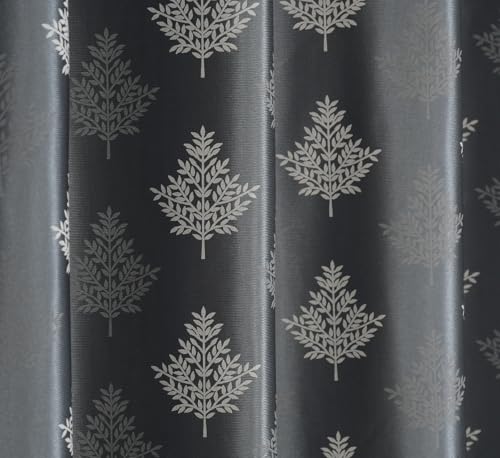 Image of Semi Room Darkening Curtains, Grey, Tree Print, 4x7 ft, Set of 2
