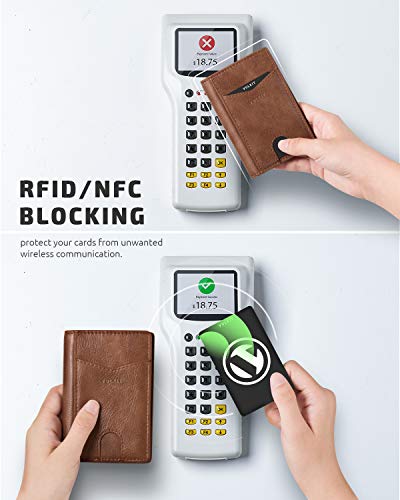 Image of VULKIT Bifold Front Pocket Slim Wallet RFID Blocking Minimalist Thin Leather Credit Card Holder Wallet for Men and Women Brown
