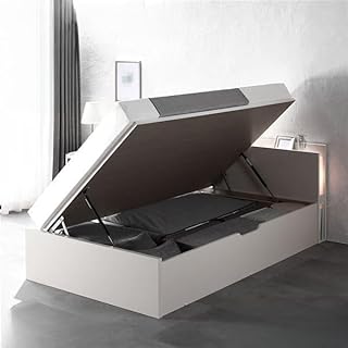 〔組立設置サービス付き〕 日本製 収納ベッド 通常丈 シングル フレームのみ 横開き ハイタイプ 深さ44cm ホワイト 跳ね上げ式 照明付き top1-ds-2556661 [独自簡易包装]