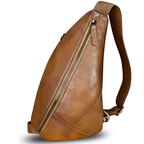 Genuine Leather Silng Bag for Women and Men Vintage Leather Sling Backpack Shoulder Crossbody Bag Chest Purses