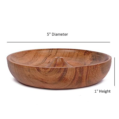 EDHAS Acacia Wood Round Incense Holder and Ash Catcher for Home Décor, Home,Office,Club, Aromatherapy (5" x 5" x 1")