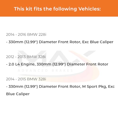 Image of Max Advanced Brakes Front & Rear Brake Kit Compatible With 2012-2014 2015 2016 BMW 228i 328i 428i w /12.99 inch F Rotor Replacement Premium OE Disc Brake Rotors and Ceramic Brake Pads